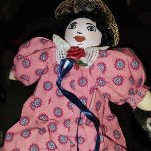 Vintage Pink Floral Doll with Hat